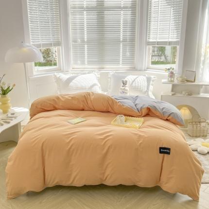 91家纺网 家纺一手货源 找家纺 绵庭家纺 2023新款全棉水洗棉拼色单被套 桔色+绅士灰