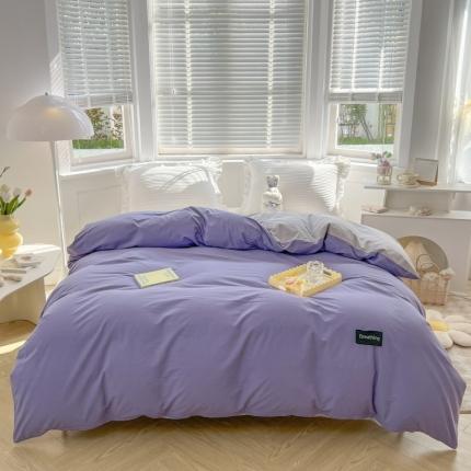 91家纺网 家纺一手货源 找家纺 绵庭家纺 2023新款全棉水洗棉拼色单被套 深紫+绅士灰