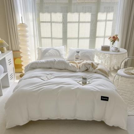 绵庭家纺 2023新款全棉水洗棉拼色单被套 贵族白+卡其