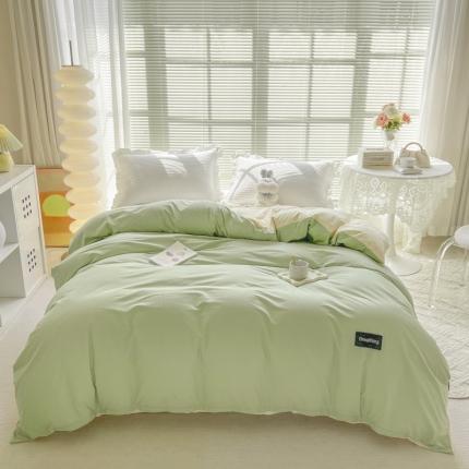 绵庭家纺 2023新款全棉水洗棉拼色单被套 果绿+冰心