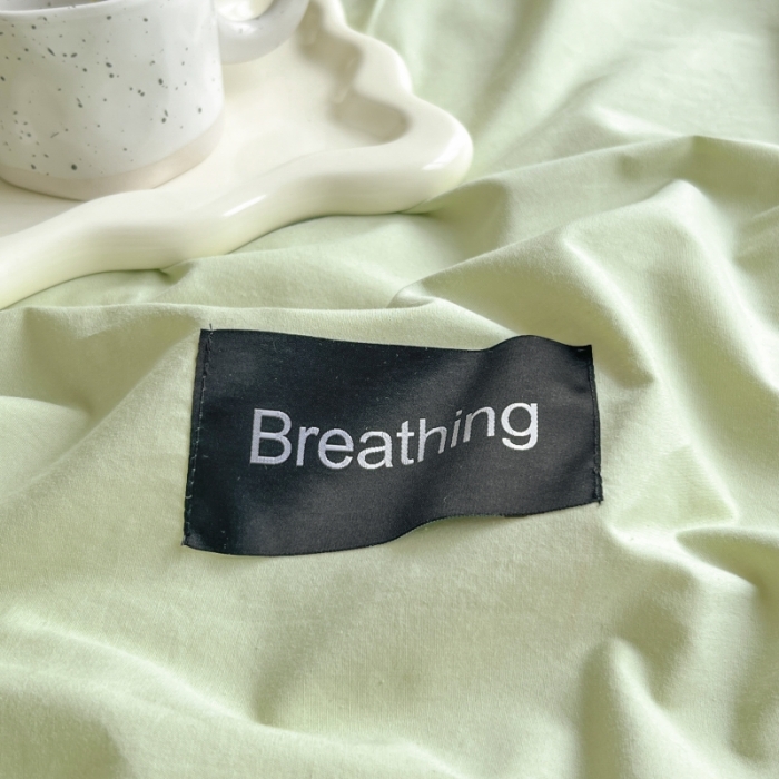 91家纺网 家纺一手货源 找家纺 绵庭家纺 2023新款全棉水洗棉拼色单被套 果绿+冰心