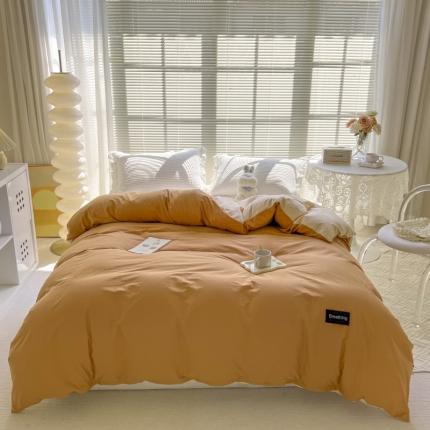 绵庭家纺 2023新款全棉水洗棉拼色单被套 南瓜+卡其