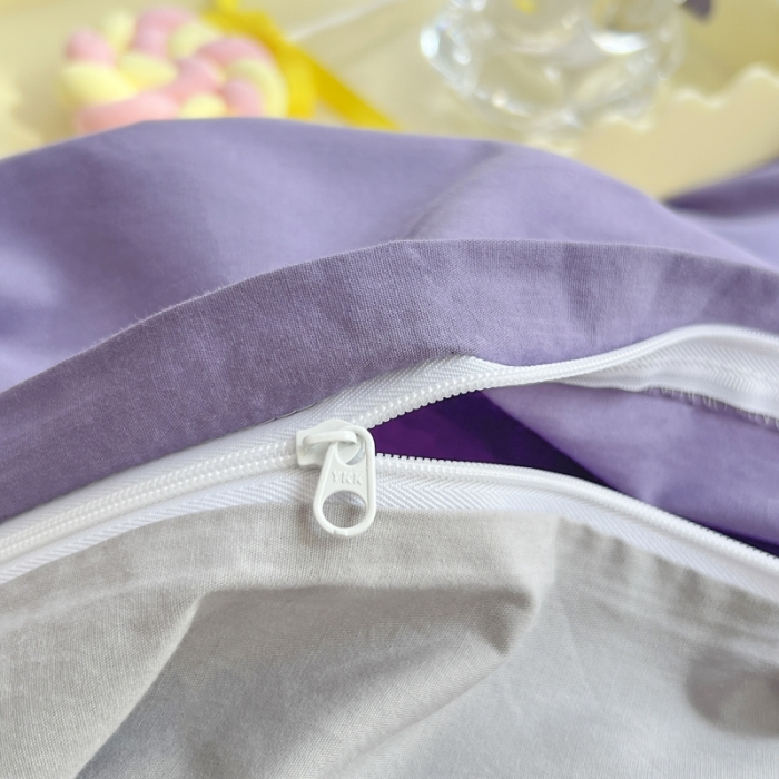 91家纺网 家纺一手货源 找家纺 绵庭家纺 2023新款全棉水洗棉拼色单被套 深紫+绅士灰