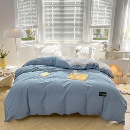 绵庭家纺 2023新款全棉水洗棉拼色单被套 幸运蓝+绅士灰