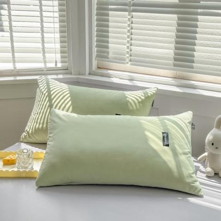 绵庭家纺 2023新款全棉水洗棉拼色单品枕套 果绿+绅士灰