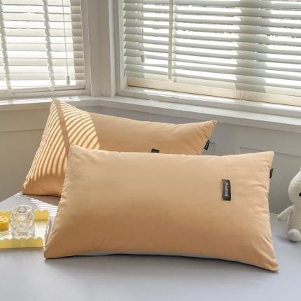 绵庭家纺 2023新款全棉水洗棉拼色单品枕套 桔色+绅士灰