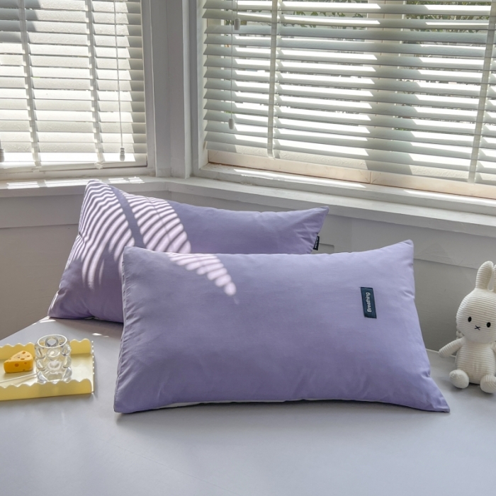 91家纺网 家纺一手货源 找家纺 绵庭家纺 2023新款全棉水洗棉拼色单品枕套 深紫+绅士灰