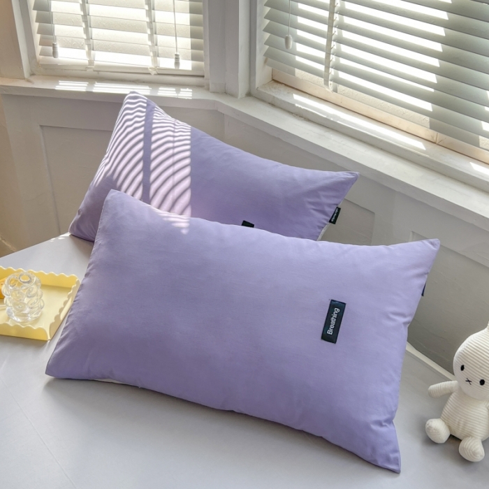 91家纺网 家纺一手货源 找家纺 绵庭家纺 2023新款全棉水洗棉拼色单品枕套 深紫+绅士灰