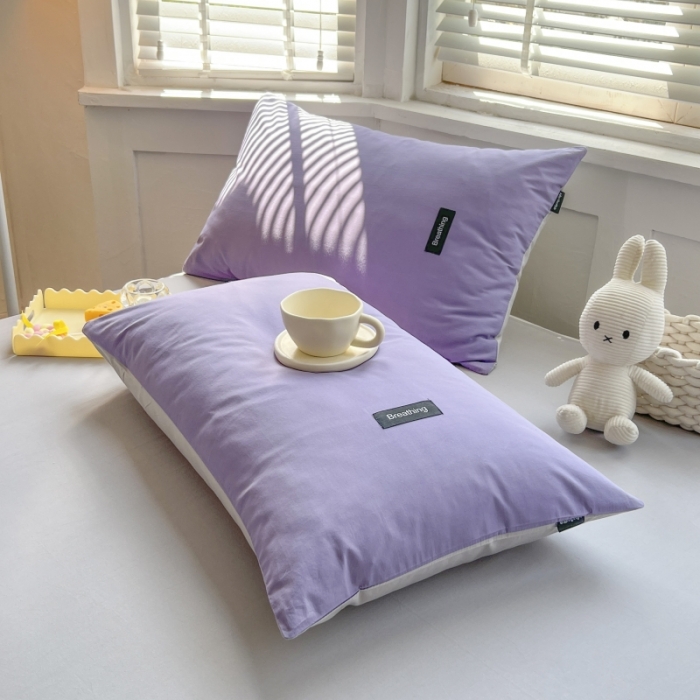 91家纺网 家纺一手货源 找家纺 绵庭家纺 2023新款全棉水洗棉拼色单品枕套 深紫+绅士灰