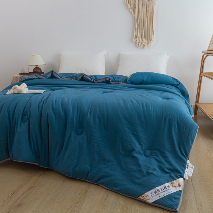 91家纺网 家纺一手货源 找家纺 森林人 2023新款A类水洗棉立体大豆被 立体-宾利蓝