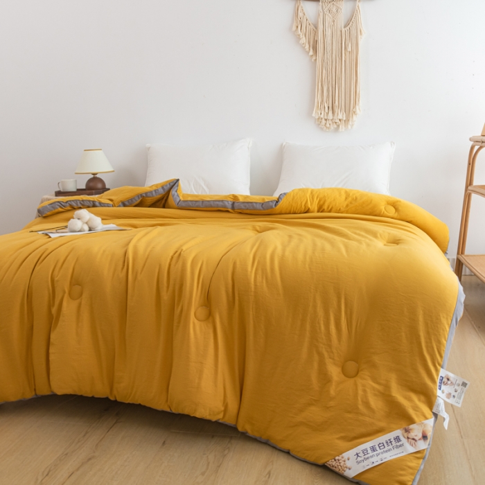 91家纺网 家纺一手货源 找家纺 森林人 2023新款A类水洗棉立体大豆被 立体-柠檬黄