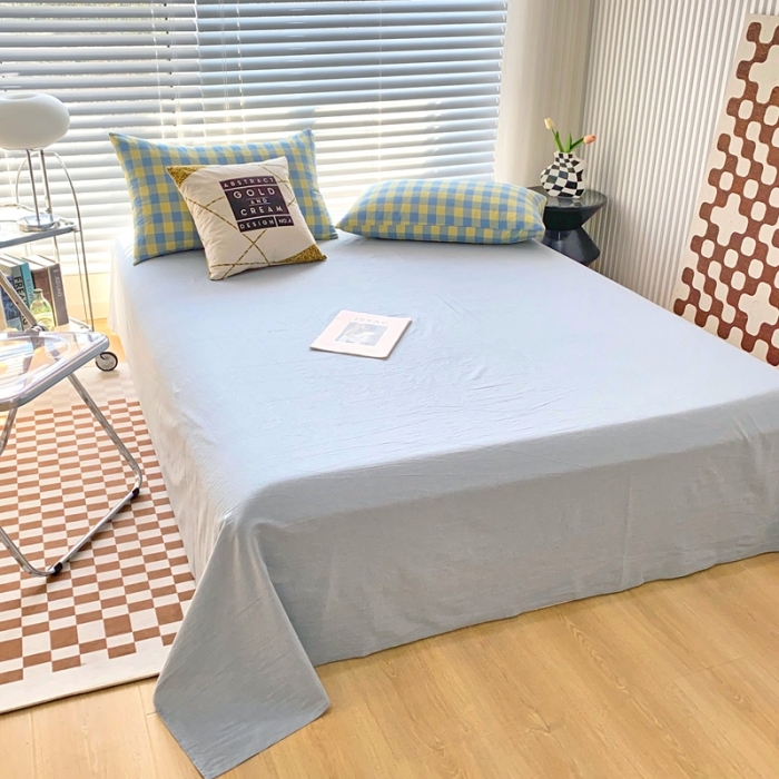 91家纺网 家纺一手货源 找家纺 （总）价格下调三沁直播爆AAB版款纯棉全棉色织水洗棉简约格子式四件套（床单直角）