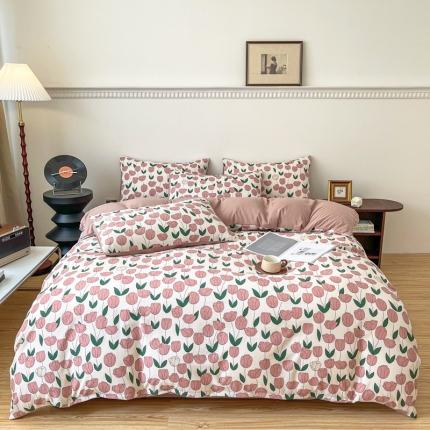 91家纺网 家纺一手货源 找家纺 一比一 直播爆款超柔提花小竺棉法式复古亲肤水洗四件套 花开记忆