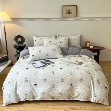 91家纺网 家纺一手货源 找家纺 一比一 直播爆款超柔提花小竺棉法式复古亲肤水洗四件套 精灵乐园