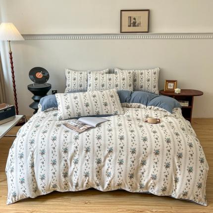 91家纺网 家纺一手货源 找家纺 一比一 直播爆款超柔提花小竺棉法式复古亲肤水洗四件套 凯伦庄园