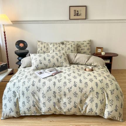 91家纺网 家纺一手货源 找家纺 一比一 2023直播爆款超柔提花小竺棉法式复古亲肤水洗四件套清风林