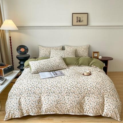 91家纺网 家纺一手货源 找家纺 一比一 2023直播爆款超柔提花小竺棉法式复古亲肤水洗四件套小春野