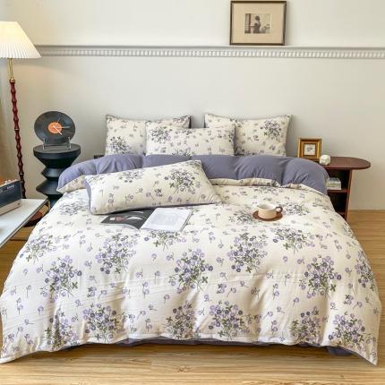 91家纺网 家纺一手货源 找家纺 一比一 2023直播爆款超柔提花小竺棉法式复古亲肤水洗四件套 绽放