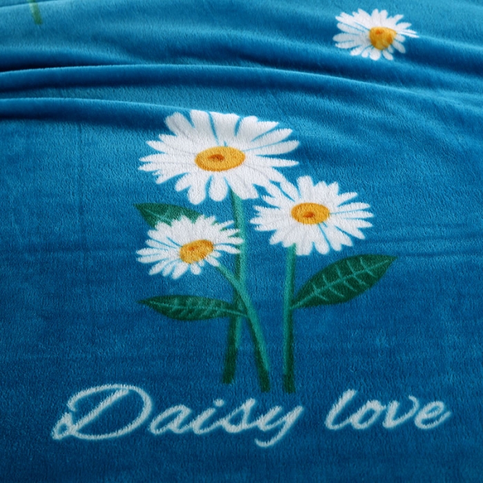 91家纺网 家纺一手货源 找家纺 赋雅 新款300克双面绒毯子超柔加厚云貂绒法莱绒 雏菊 蓝