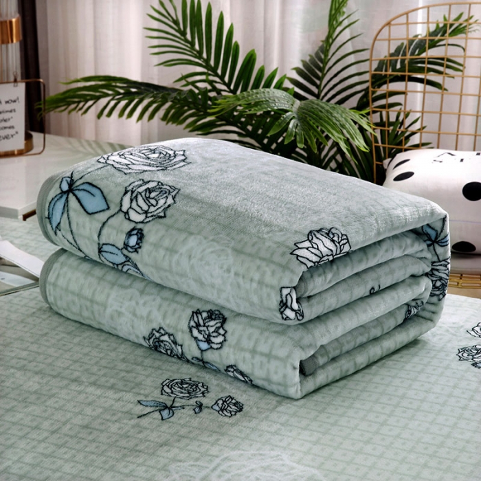 91家纺网 家纺一手货源 找家纺 赋雅 新款300克双面绒毯子超柔加厚云貂绒法莱绒 朵朵牡丹