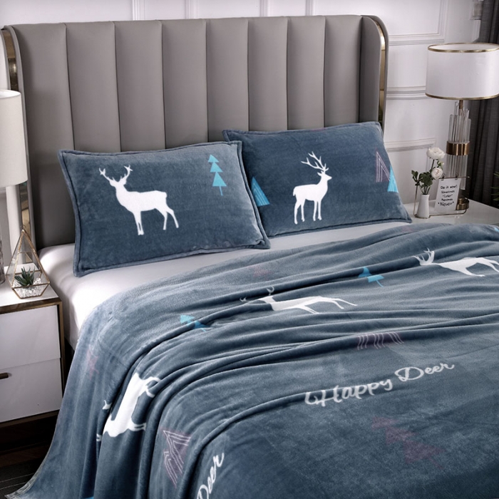 91家纺网 家纺一手货源 找家纺 赋雅 新款300克双面绒毯子超柔加厚云貂绒法莱绒 福鹿