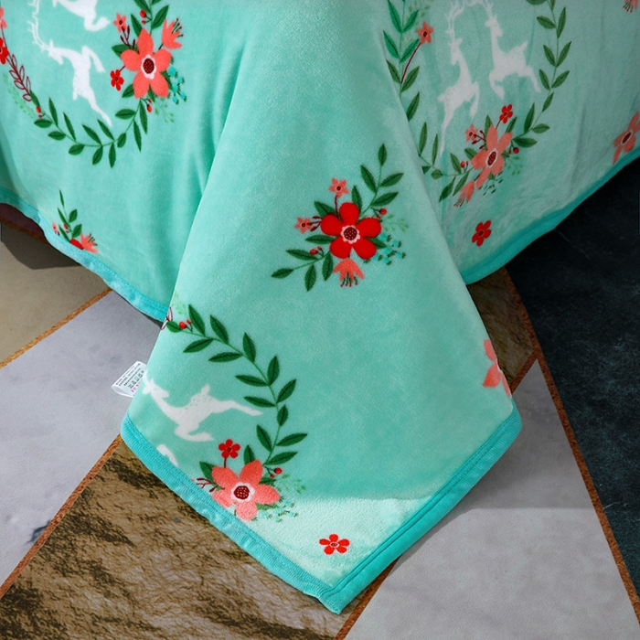 91家纺网 家纺一手货源 找家纺 赋雅 新款300克双面绒毯子超柔加厚云貂绒法莱绒 花环鹿