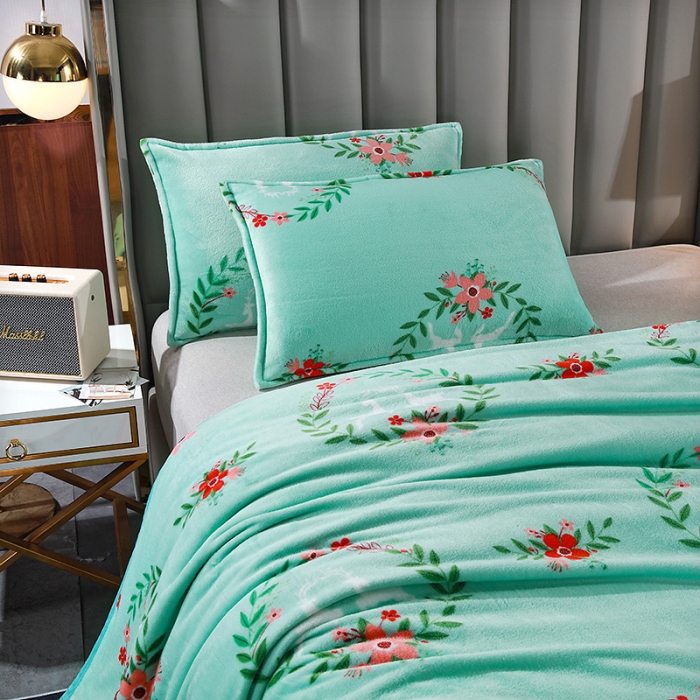 91家纺网 家纺一手货源 找家纺 赋雅 新款300克双面绒毯子超柔加厚云貂绒法莱绒 花环鹿