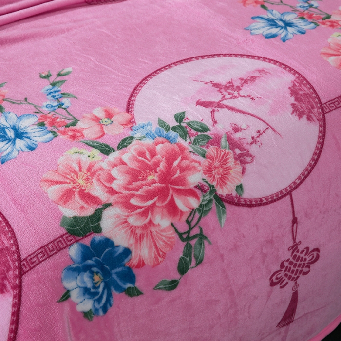 91家纺网 家纺一手货源 找家纺 赋雅 新款300克双面绒毯子超柔加厚云貂绒法莱绒 花镜 粉