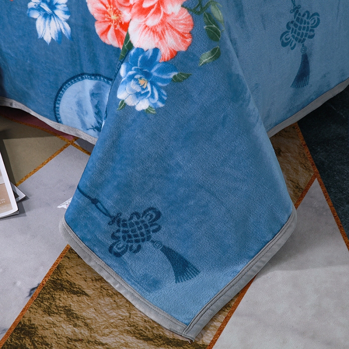 91家纺网 家纺一手货源 找家纺 赋雅 新款300克双面绒毯子超柔加厚云貂绒法莱绒 花镜 蓝