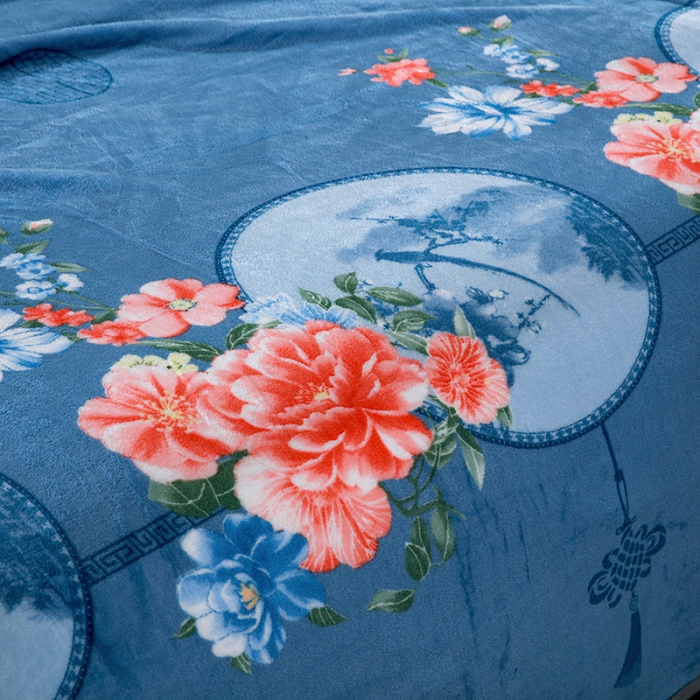 91家纺网 家纺一手货源 找家纺 赋雅 新款300克双面绒毯子超柔加厚云貂绒法莱绒 花镜 蓝