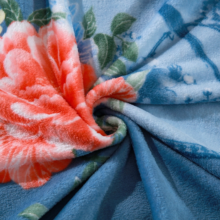 91家纺网 家纺一手货源 找家纺 赋雅 新款300克双面绒毯子超柔加厚云貂绒法莱绒 花镜 蓝