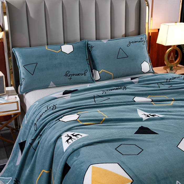 91家纺网 家纺一手货源 找家纺 赋雅 新款300克双面绒毯子超柔加厚云貂绒法莱绒 幻想 绿