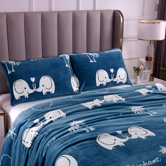 91家纺网 家纺一手货源 找家纺 赋雅 新款300克双面绒毯子超柔加厚云貂绒法莱绒 快乐小象