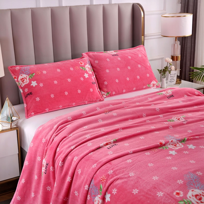 91家纺网 家纺一手货源 找家纺 赋雅 新款300克双面绒毯子超柔加厚云貂绒法莱绒 芬芳花园 粉