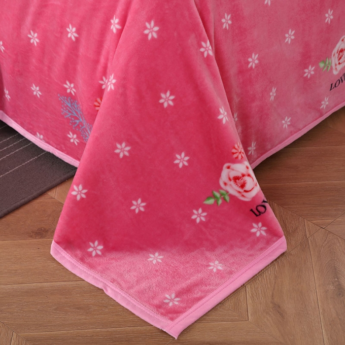 91家纺网 家纺一手货源 找家纺 赋雅 新款300克双面绒毯子超柔加厚云貂绒法莱绒 芬芳花园 粉