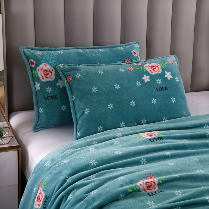 91家纺网 家纺一手货源 找家纺 赋雅 新款300克双面绒毯子超柔加厚云貂绒法莱绒 芬芳花园 绿