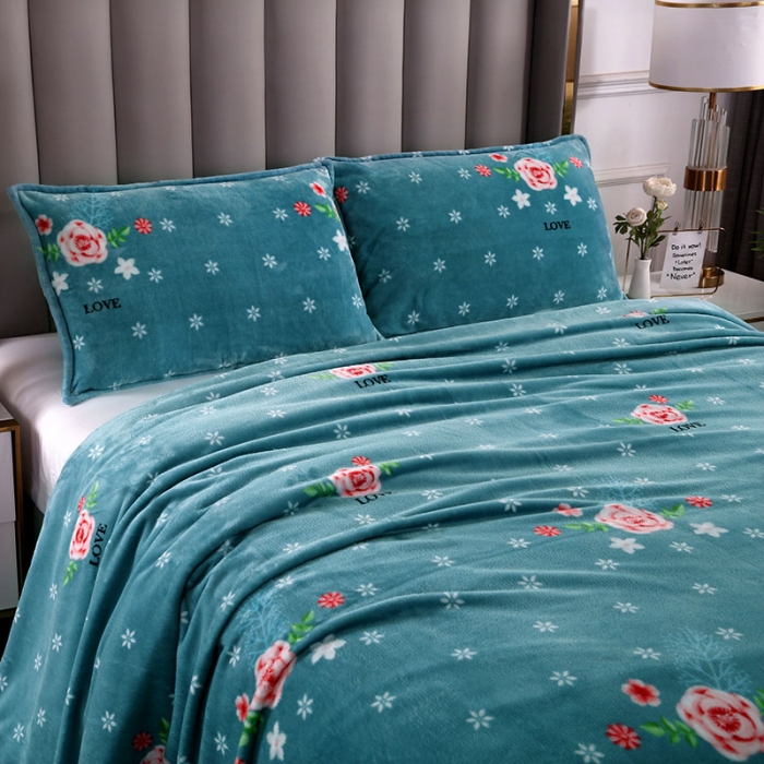 91家纺网 家纺一手货源 找家纺 赋雅 新款300克双面绒毯子超柔加厚云貂绒法莱绒 芬芳花园 绿