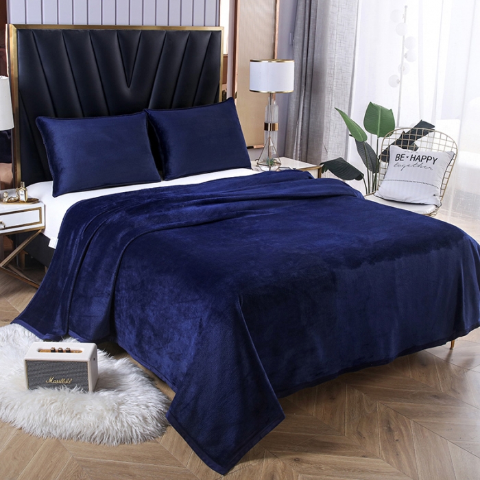 91家纺网 家纺一手货源 找家纺 赋雅 新款270克双面绒毯子超柔加厚云貂绒法莱绒 宝蓝