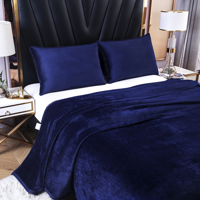 91家纺网 家纺一手货源 找家纺 赋雅 新款270克双面绒毯子超柔加厚云貂绒法莱绒 宝蓝