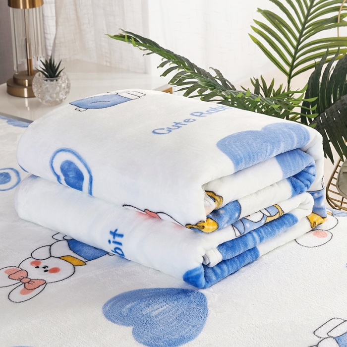 91家纺网 家纺一手货源 找家纺 赋雅 新款300克双面绒毯子超柔加厚云貂绒法莱绒 爱心兔