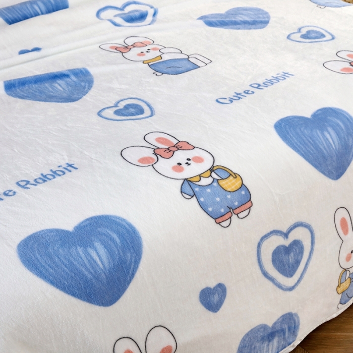 91家纺网 家纺一手货源 找家纺 赋雅 新款300克双面绒毯子超柔加厚云貂绒法莱绒 爱心兔