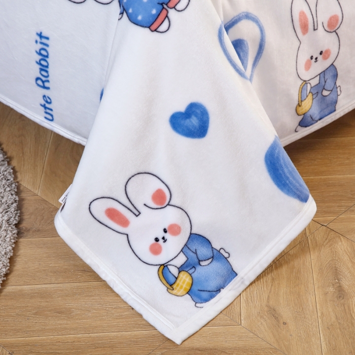 91家纺网 家纺一手货源 找家纺 赋雅 新款300克双面绒毯子超柔加厚云貂绒法莱绒 爱心兔