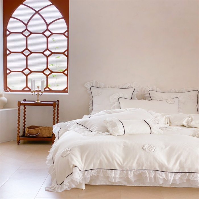 91家纺网 家纺一手货源 找家纺 （总）星野 2023新款100支双股澳棉华夫格四件套-白色恋人