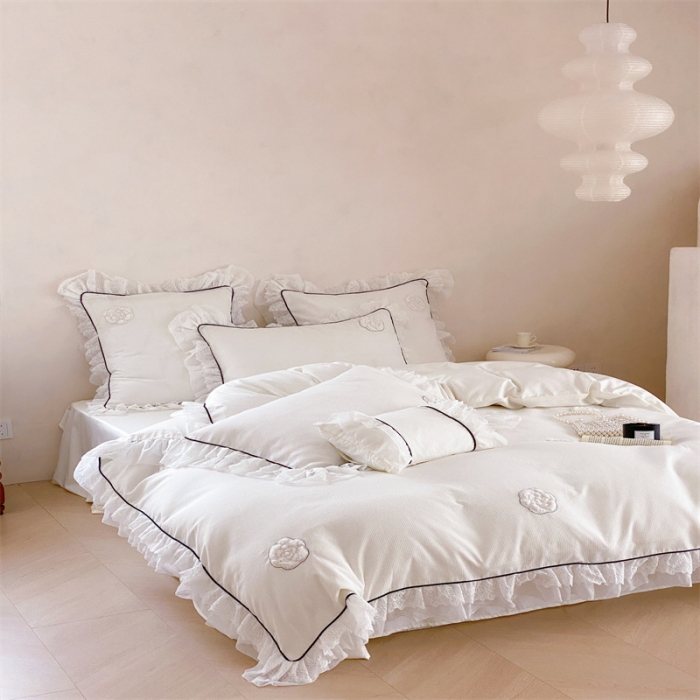 91家纺网 家纺一手货源 找家纺 （总）星野 2023新款100支双股澳棉华夫格四件套-白色恋人