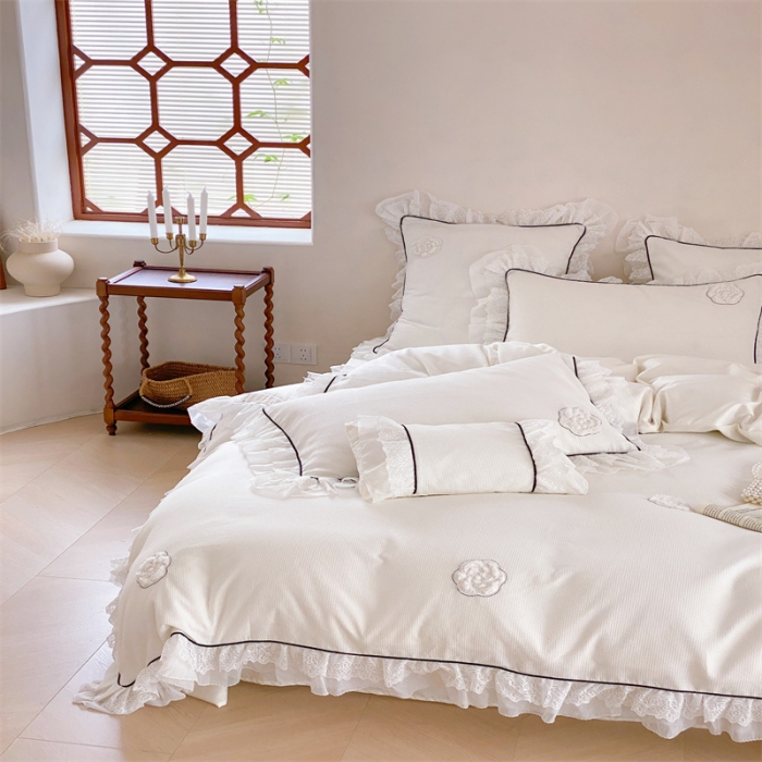 91家纺网 家纺一手货源 找家纺 （总）星野 2023新款100支双股澳棉华夫格四件套-白色恋人