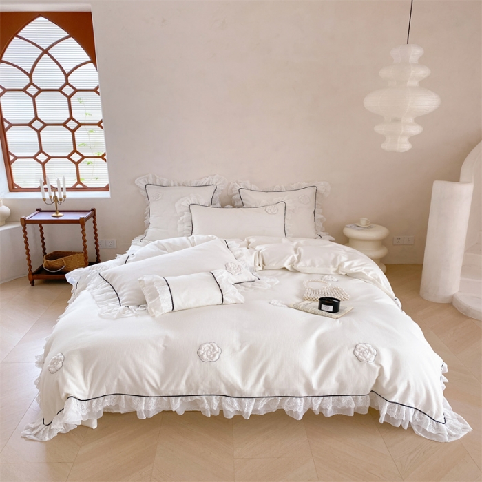 91家纺网 家纺一手货源 找家纺 （总）星野 2023新款100支双股澳棉华夫格四件套-白色恋人