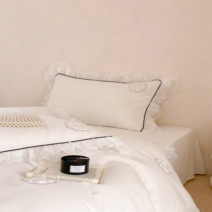 91家纺网 家纺一手货源 找家纺 （总）星野 2023新款100支双股澳棉华夫格四件套-白色恋人