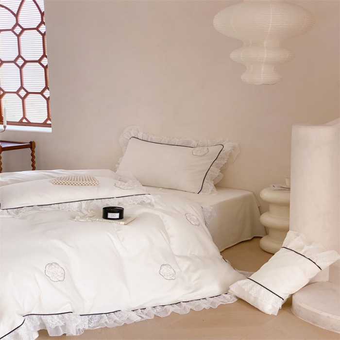 91家纺网 家纺一手货源 找家纺 （总）星野 2023新款100支双股澳棉华夫格四件套-白色恋人