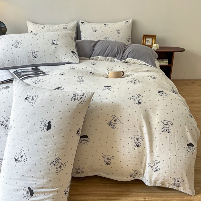 91家纺网 家纺一手货源 找家纺 一比一 直播爆款超柔提花小竺棉法式复古亲肤水洗四件套 精灵乐园