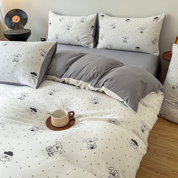 91家纺网 家纺一手货源 找家纺 一比一 直播爆款超柔提花小竺棉法式复古亲肤水洗四件套 精灵乐园